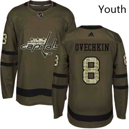 Youth Adidas Washington Capitals 8 Alex Ovechkin Premier Green Salute to Service NHL Jersey